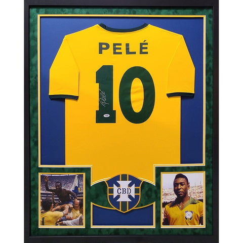 Pele Autographed Signed Framed Brazil Soccer Jersey PSA/DNA