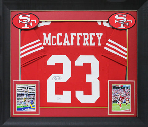 Christian McCaffrey Authentic Signed Red Pro Style Framed Jersey BAS Witnessed