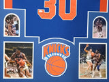 FRAMED NEW YORK KNICKS BERNARD KING AUTOGRAPHED 2x INSCRIBED JERSEY JSA COA