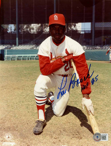 Lou Brock Autographed St Louis Cardinals 8x10 Photo HOF Beckett 50602