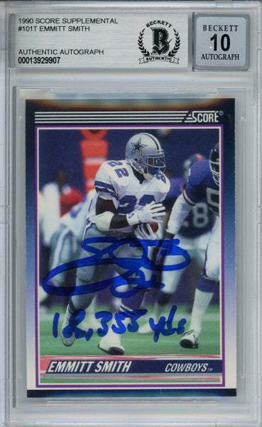 Emmitt Smith Autographed 1990 Score #101T Rookie Card Beckett Slab 37614