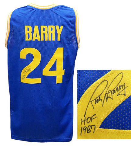 Rick Barry Signed Warriors Blue Custom Basketball Jersey w/HOF'87 - SCHWARTZ