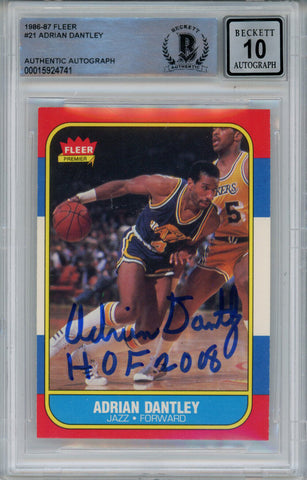 Adrian Dantley Signed 1986-87 Fleer #21 Trading Card w/HOF Beckett 10 Slab 42935