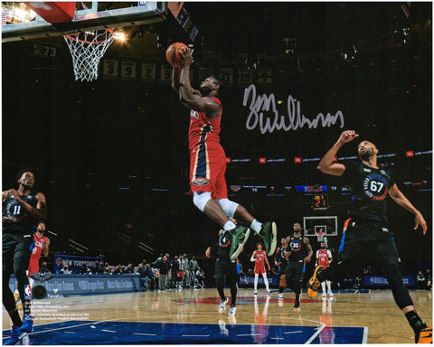 Zion Williamson New Orleans Pelicans Signed 8x10 Going Up vs Knicks Photo