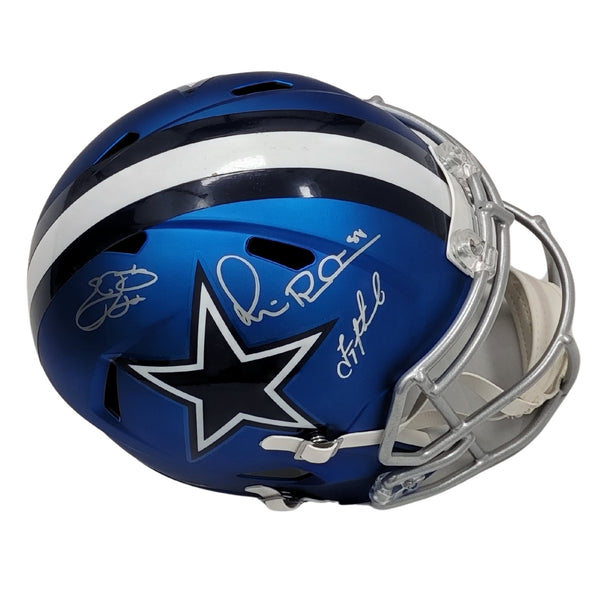 Troy Aikman Michael Irvin Emmitt Smith Signed Cowboys Blaze Replica Helmet BAS