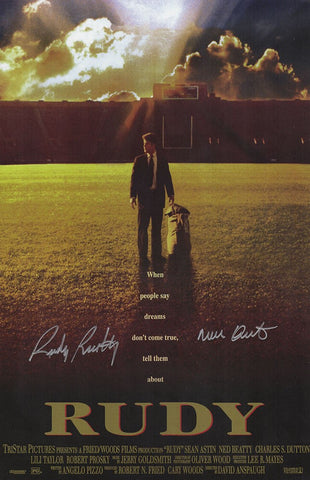 Rudy Ruettiger Signed Rudy 11x17 Movie Poster w/Never Quit - (In Silver) -SS COA
