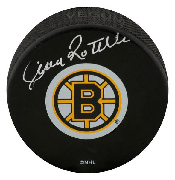 Jean Ratelle Signed Boston Bruins Medium Logo Hockey Puck - (SCHWARTZ COA)