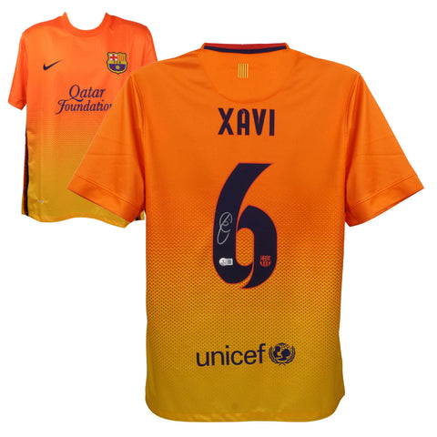 Xavi Hernandez Signed FC Barcelona Away Soccer Jersey #6 with Beckett COA
