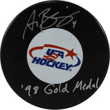 Angela Ruggiero Autographed/Signed USA Logo Puck 98 Gold Medal JSA 54003