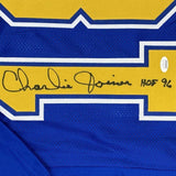 Framed Autographed/Signed Charlie Joiner HOF 96 35x39 Royal Blue Jersey JSA COA