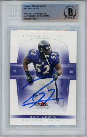 Ray Lewis Autographed 2004 Fleer Genuine #27 Trading Card Beckett Slab 43367