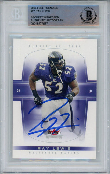 Ray Lewis Autographed 2004 Fleer Genuine #27 Trading Card Beckett Slab 43367