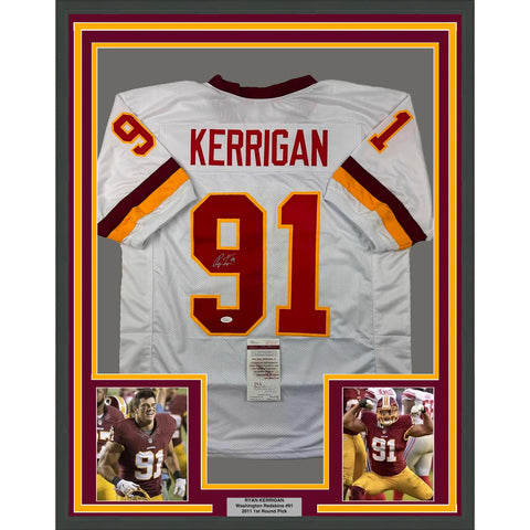 Framed Autographed/Signed Ryan Kerrigan 33x42 Washington White Jersey JSA COA