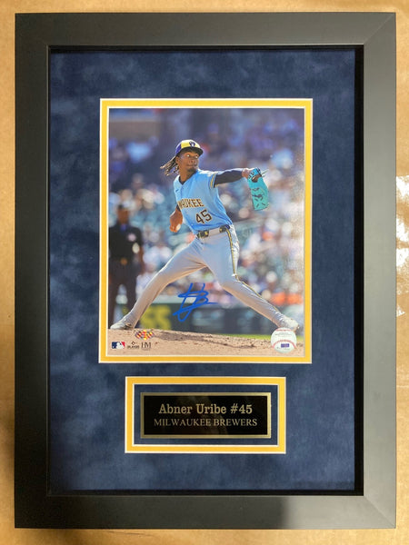 ABNER URIBE Framed Signed 8x10 Photo #2 AUTO - Milwaukee Brewers MLB