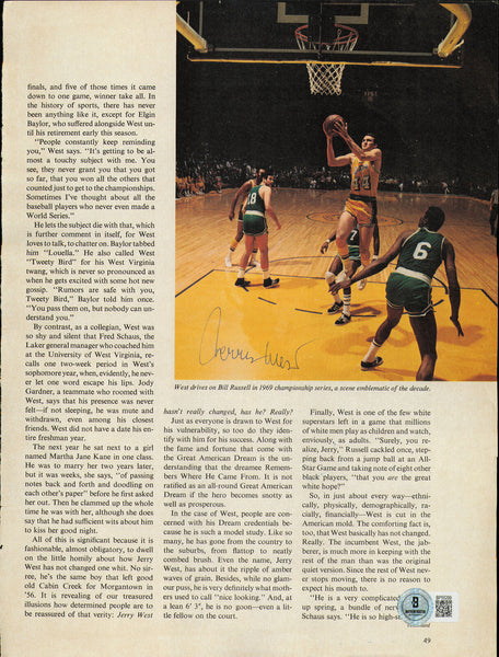 Jerry West Autographed 8x11 Magazine Page Photo Lakers Beckett QR #BP55299