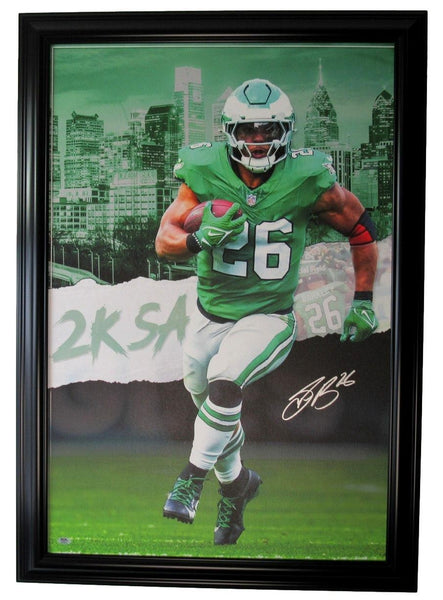 Saquon Barkley Eagles Autographed 24x36 Canvas Photo Framed PSA/DNA 203371