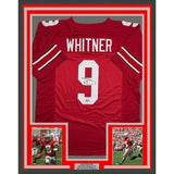 Framed Autographed/Signed Donte Whitner 35x39 Ohio State Red Jersey BAS COA