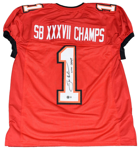 JON GRUDEN SIGNED TAMPA BAY BUCCANEERS #1 RED SB XXXVII CHAMPS JERSEY BECKETT