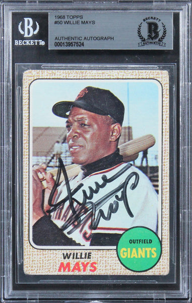Giants Willie Mays Authentic Signed 1968 Topps #50 Card Autographed BAS Slabbed
