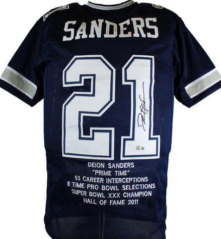 Deion Sanders Autographed Blue Pro STAT Style Jersey-Beckett W Hologram *Black