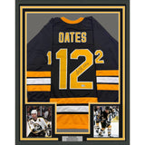 Framed Autographed/Signed Adam Oates 35x39 "HOF 12" Black Hockey Jersey BAS COA