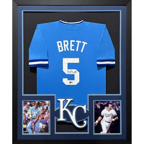 George Brett Autographed Signed Framed Blue Kansas City Royals Jersey BECKETT