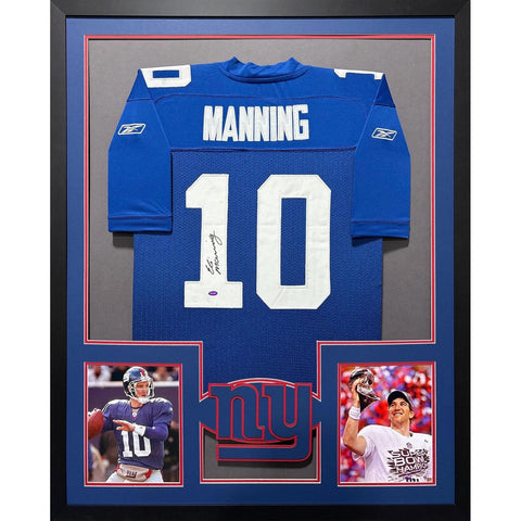 Eli Manning Autographed Signed Framed Blue MM New York Giants Jersey