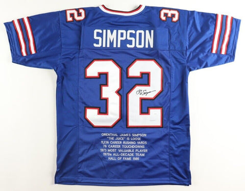 O. J. Simpson Signed Buffalo Bills Career Stat Jersey (JSA COA) 5xPro Bowl R.B.