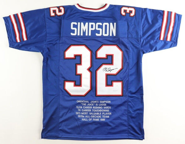 O. J. Simpson Signed Buffalo Bills Career Stat Jersey (JSA COA) 5xPro Bowl R.B.