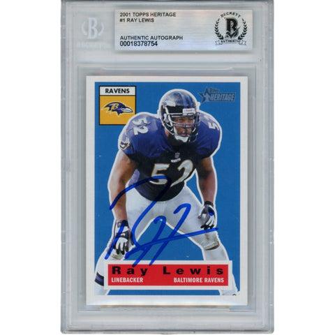 Ray Lewis Autographed 2001 Topps Heritage #1 Trading Card Beckett 52979