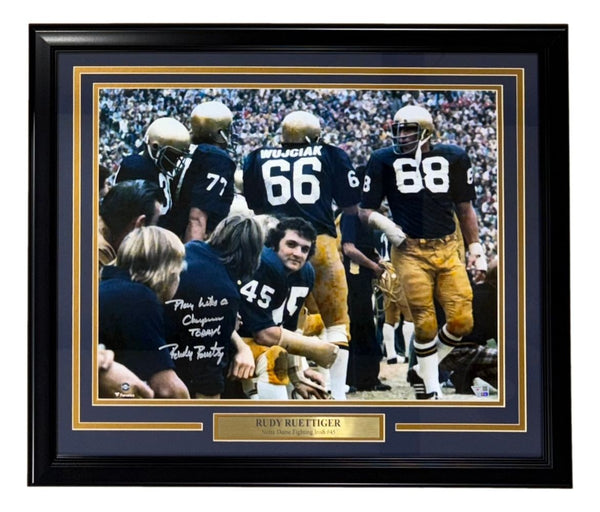 Rudy Ruettiger Signed Frame 16x20 Notre Dame Photo Play Like A Champion Fanatics