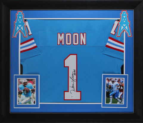 Warren Moon "HOF 06" Authentic Signed Light Blue Pro Style Framed Jersey BAS