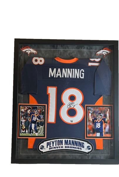 Peyton Manning Autographed Denver Broncos M&N Navy Jersey - Framed Fanatics COA