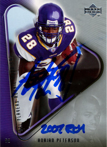 Adrian Peterson Autographed 2007 Upper Deck #21 Trading Card ROY Beckett 38574