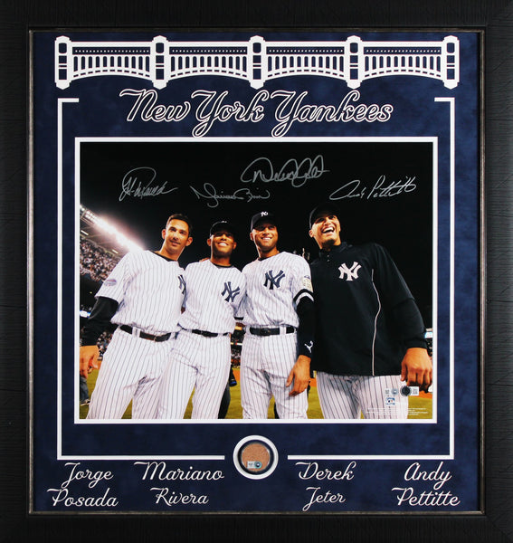 Yankees Core Four Jeter, Rivera, Pettitte & Posada Signed 16x20 Framed Photo BAS