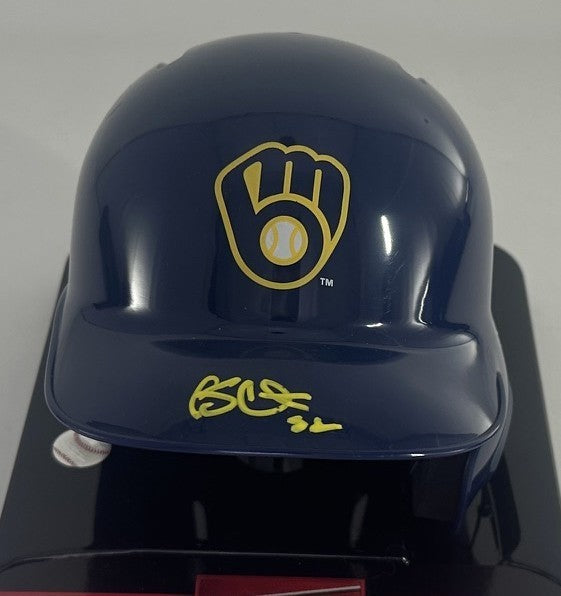 Milwaukee Brewers KYLE HARRISON Signed Rawlings BLUE Mini Helmet AUTO - JSA