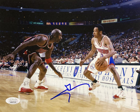 Allen Iverson Signed 8x10 Philadelphia 76ers vs Michael Jordan Photo JSA ITP