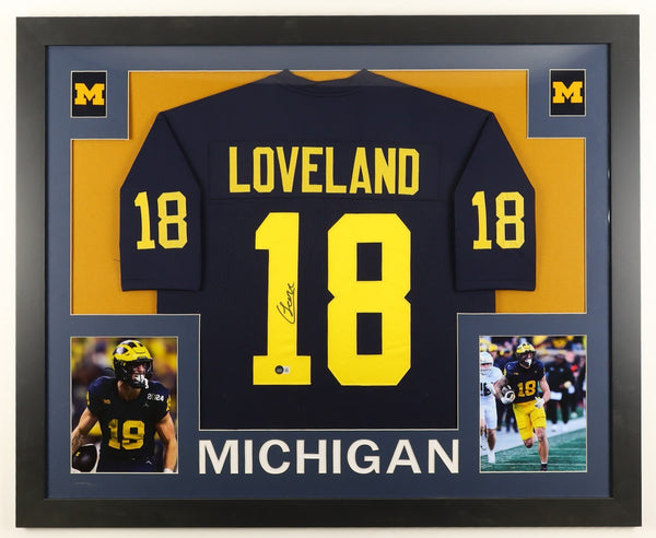 Colston Loveland Signed Michigan Wolverines 35" x 43" Framed Jersey (Beckett)