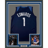Framed Autographed/Signed Anthony Edwards 33x42 Minnesota Blue Jersey BAS COA
