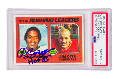 OJ Simpson Signed 1976 Topps Rushing Leaders Inscribed "HOF 85" - PSA 10 Auto