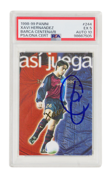 Xavi 1998-99 Panini Barca Centenari #244 Rookie Card - PSA 5 Autograph 10