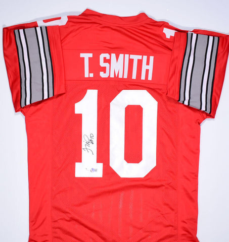 Troy Smith Autographed Red College Style Jersey- Beckett Hologram *Black