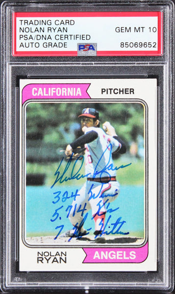Angels Nolan Ryan "Career Stat" Signed 1974 Topps #20 Card Auto 10! PSA/DNA Slab