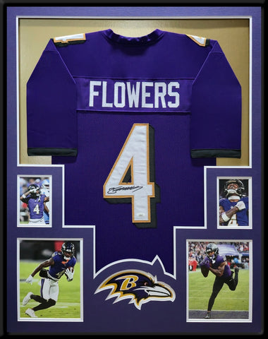 FRAMED BALTIMORE RAVENS ZAY FLOWERS AUTOGRAPHED SIGNED JERSEY JSA COA