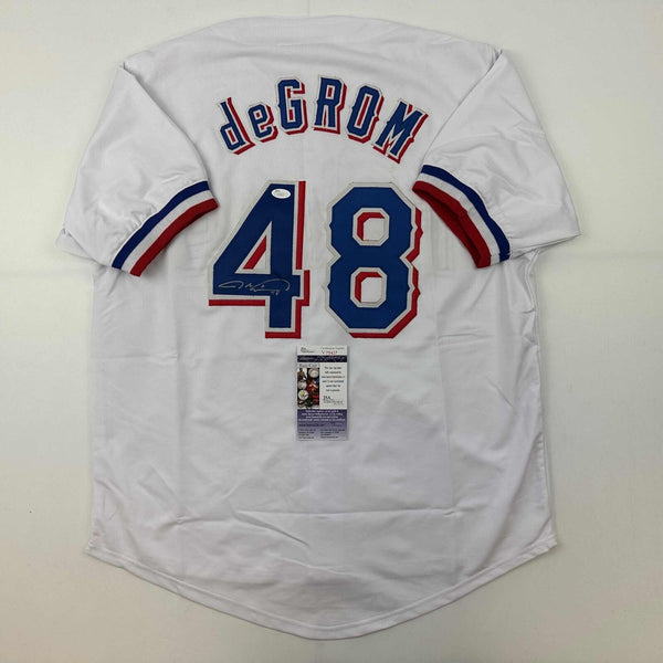 Autographed/Signed Jacob DeGrom Texas White Baseball Jersey JSA COA