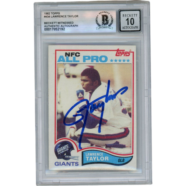 Lawrence Taylor Autographed 1982 Topps #434 Slabbed Trading Card Beckett 50347