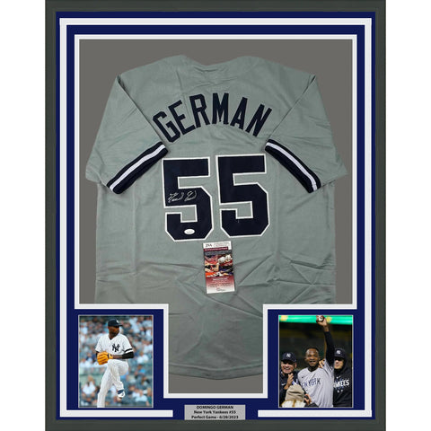 Framed Autographed/Signed Domingo German 33x42 New York Grey Jersey JSA COA