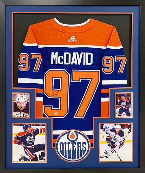 Connor McDavid Autographed Signed Framed Edmonton Oilers 4 Pic Jersey PSA/DNA
