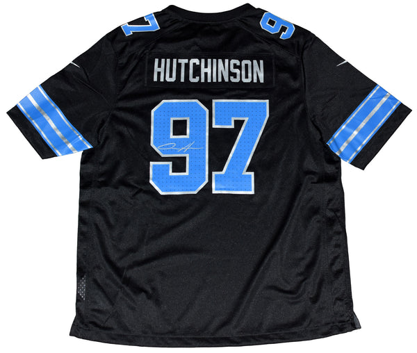 AIDAN HUTCHINSON AUTOGRAPHED DETROIT LIONS #97 NIKE 2024 BLACK JERSEY BECKETT