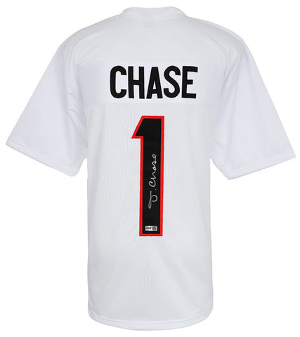 Ja'Marr Chase (BENGALS) Signed White Custom Football Jersey - (SCHWARTZ COA)